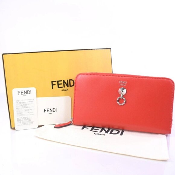 FENDI Purse Dot com Zip Around Red Calfskin Women - Picture 1 of 10